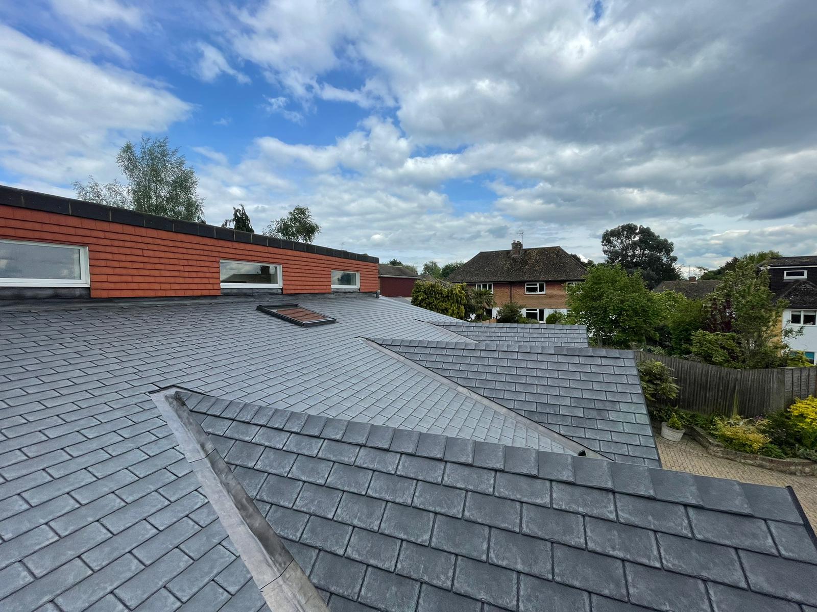 Low pitch roof replacement using TAPCO slates with lead valleys